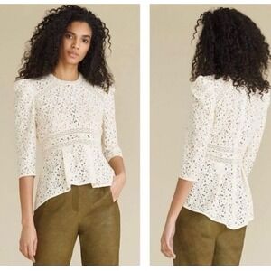 Veronica Beard - Mayme Peplum Lace Blouse‎ Ivory Size 4 NWT